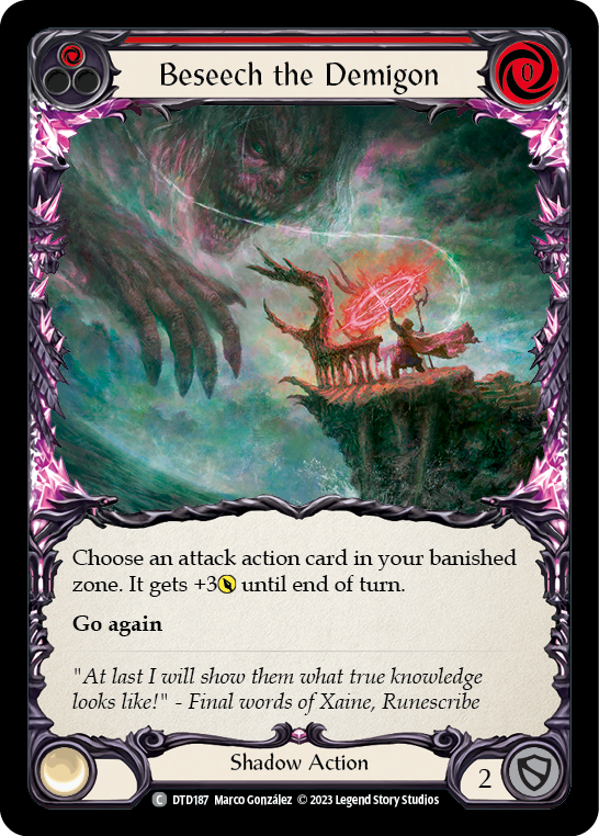 (DTD187) Flesh & Blood TCG Dusk till Dawn Single: Beseech the Demigon (Red) (Rainbow Foil) Common