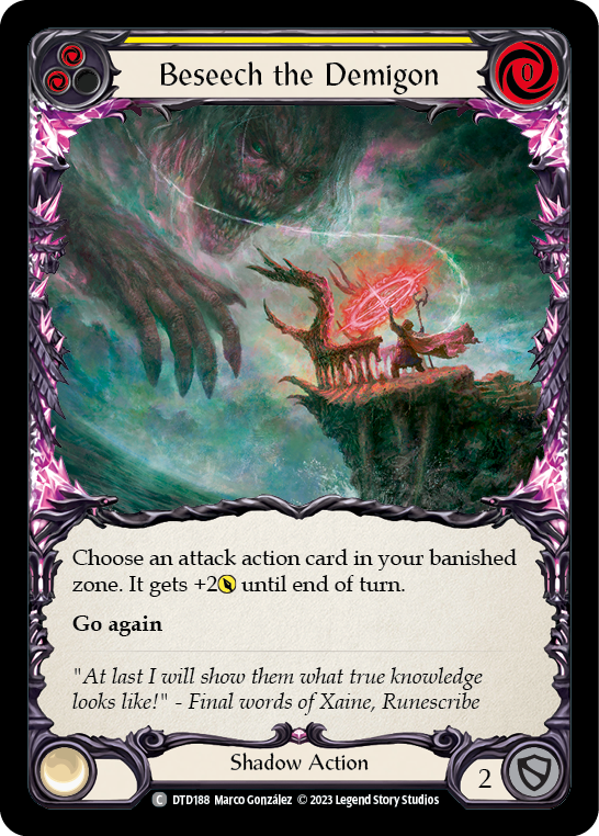 (DTD188) Flesh & Blood TCG Dusk till Dawn Single: Beseech the Demigon (Yellow) (Regular) Common