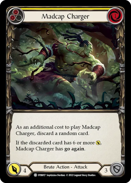 (DYN017) Flesh & Blood TCG Dynasty Single: Madcap Charger (Yellow) (Rainbow Foil) Common