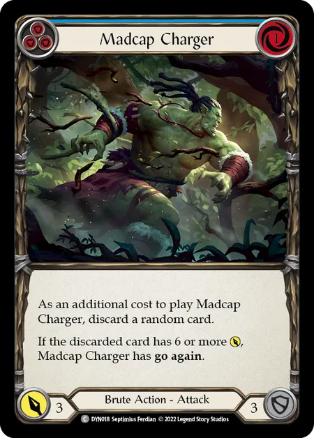 (DYN018) Flesh & Blood TCG Dynasty Single: Madcap Charger (Blue) (Rainbow Foil) Common