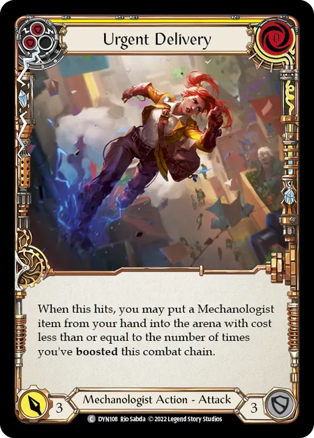 (DYN108) Flesh & Blood TCG Dynasty Single: Urgent Delivery (Yellow) (Rainbow Foil) Common