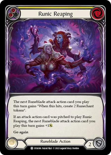 (DYN186) Flesh & Blood TCG Dynasty Single: Runic Reaping (Yellow) (Rainbow Foil) Common