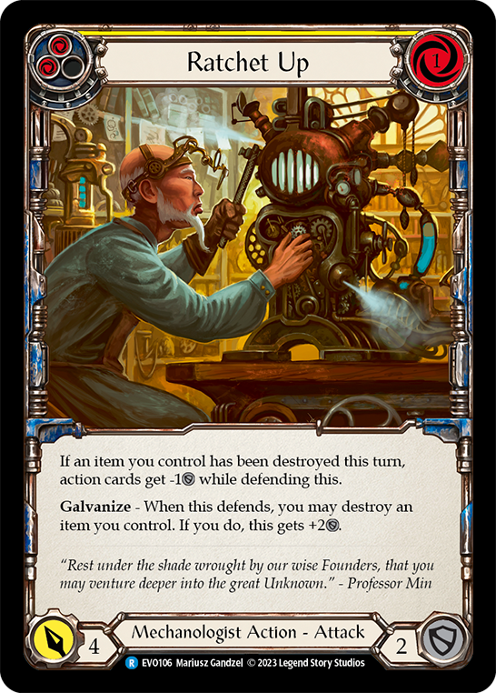 (EVO106) Flesh & Blood TCG Bright Lights Single: Ratchet Up (Yellow) (Rainbow Foil) Rare