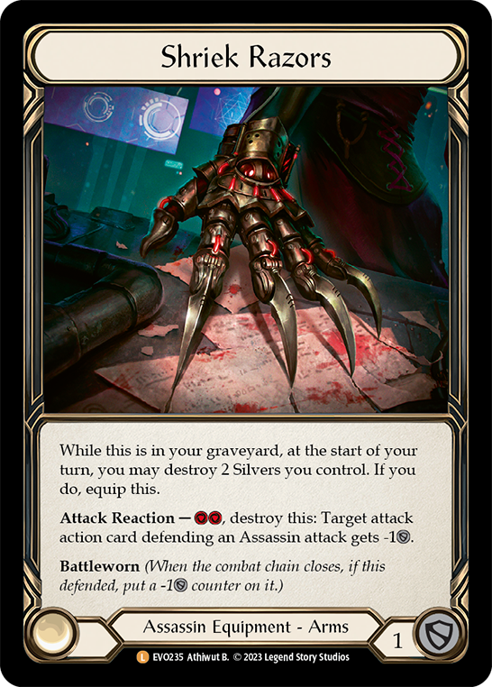 (EVO235) Flesh & Blood TCG Bright Lights Single: Shriek Razors (Rainbow Foil) Legendary