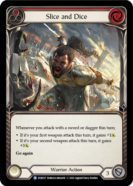 (EVR057) Flesh & Blood TCG Everfest - First Single: Slice and Dice (Red) (Extended Art Rainbow Foil) Rare