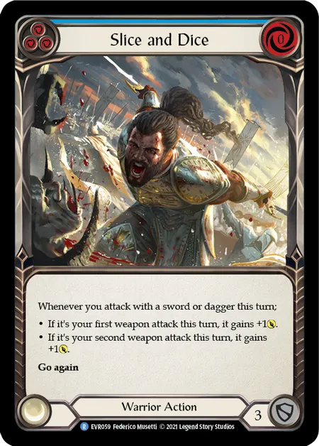 (EVR059) Flesh & Blood TCG Everfest - First Single: Slice and Dice (Blue) (Extended Art Rainbow Foil) Rare