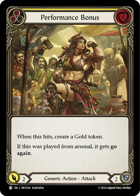 (HVY226) Flesh & Blood TCG Heavy Hitters Single: Performance Bonus (Yellow) (Rainbow Foil) Common