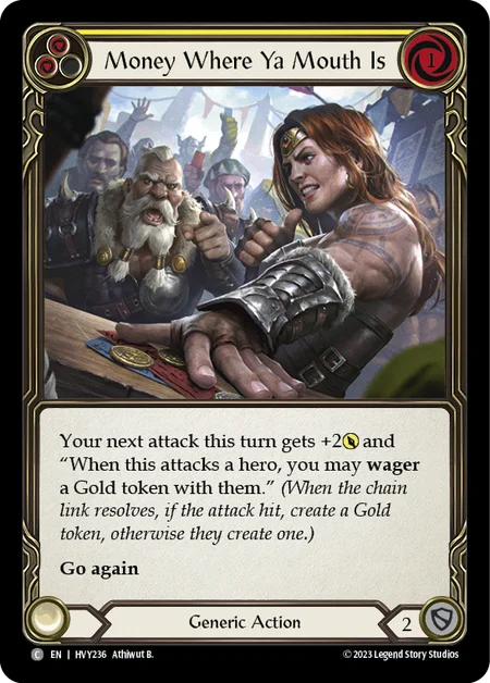 (HVY236) Flesh & Blood TCG Heavy Hitters Single: Money Where Ya Mouth Is (Yellow) (Rainbow Foil) Common