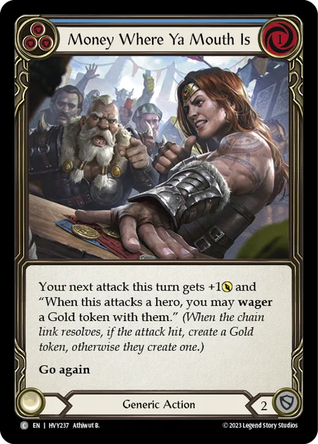 (HVY237) Flesh & Blood TCG Heavy Hitters Single: Money Where Ya Mouth Is (Blue) (Rainbow Foil) Common