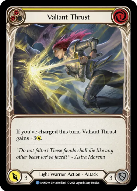 (MON040) Flesh & Blood TCG Monarch - First Single: Valiant Thrust (Yellow) (Rainbow Foil) Rare