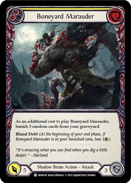 (MON136) Flesh & Blood TCG Monarch - First Single: Boneyard Marauder (Yellow) (Rainbow Foil) Common