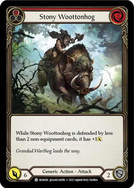 (MON284) Flesh & Blood TCG Monarch - First Single: Stony Wootonhog (Red) (Rainbow Foil) Common