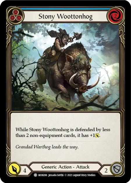 (MON286) Flesh & Blood TCG Monarch - First Single: Stony Wootonhog (Blue) (Rainbow Foil) Common