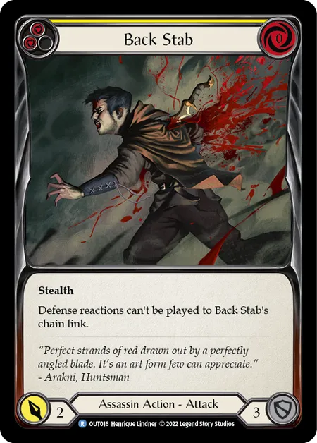(OUT016) Flesh & Blood TCG Outsiders Single: Back Stab (Yellow) (Regular) Rare