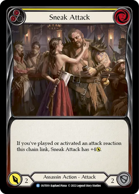 (OUT019) Flesh & Blood TCG Outsiders Single: Sneak Attack (Yellow) (Rainbow Foil) Rare