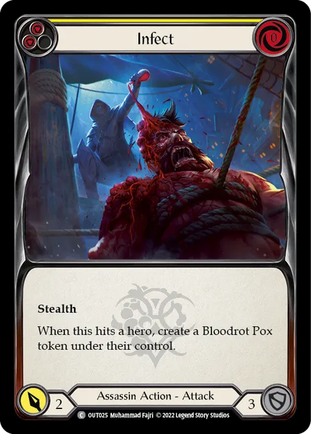 (OUT025) Flesh & Blood TCG Outsiders Single: Infect (Yellow) (Rainbow Foil) Common