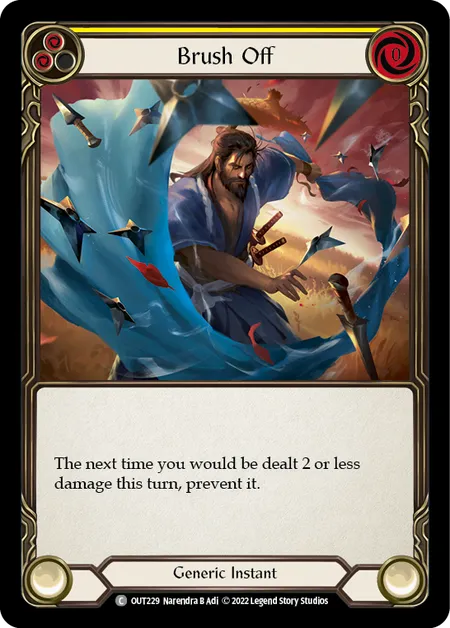 (OUT229) Flesh & Blood TCG Outsiders Single: Brush Off (Yellow) (Rainbow Foil) Common
