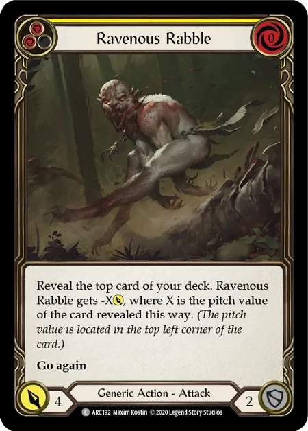 (ARC192) Flesh & Blood TCG Arcane Rising - Unlimited Single: Ravenous Rabble (Yellow) (Rainbow Foil) Common