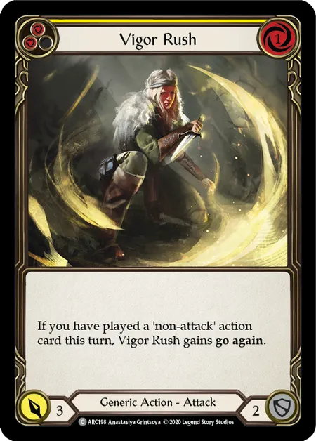 (ARC198) Flesh & Blood TCG Arcane Rising - Unlimited Single: Vigor Rush (Yellow) (Rainbow Foil) Common