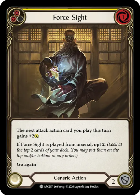 (ARC207) Flesh & Blood TCG Arcane Rising - Unlimited Single: Force Sight (Yellow) (Rainbow Foil) Common