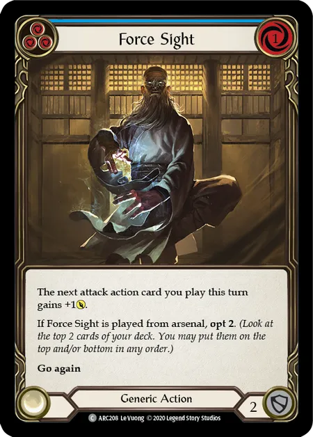 (ARC208) Flesh & Blood TCG Arcane Rising - Unlimited Single: Force Sight (Blue) (Rainbow Foil) Common