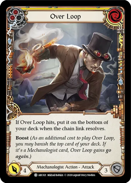 (ARC021) Flesh & Blood TCG Arcane Rising - Unlimited Single: Over Loop (Yellow) (Rainbow Foil) Common