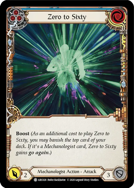 (ARC028) Flesh & Blood TCG Arcane Rising - Unlimited Single: Zero to Sixty (Blue) (Rainbow Foil) Common