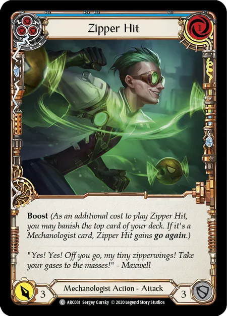 (ARC031) Flesh & Blood TCG Arcane Rising - Unlimited Single: Zipper Hit (Blue) (Regular) Common