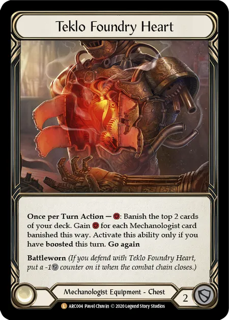 (ARC004) Flesh & Blood TCG Arcane Rising - Unlimited Single: Teklo Foundry Heart (Rainbow Foil) Legendary