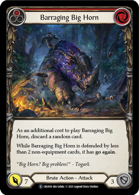 (CRU010) Flesh & Blood TCG Crucible of War - Unlimited Single: Barraging Big Horn (Red) (Rainbow Foil) Rare