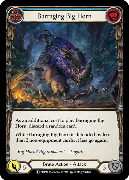 (CRU012) Flesh & Blood TCG Crucible of War - Unlimited Single: Barraging Big Horn (Blue) (Rainbow Foil) Rare