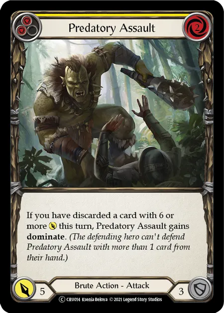 (CRU014) Flesh & Blood TCG Crucible of War - Unlimited Single: Predatory Assault (Yellow) (Regular) Common