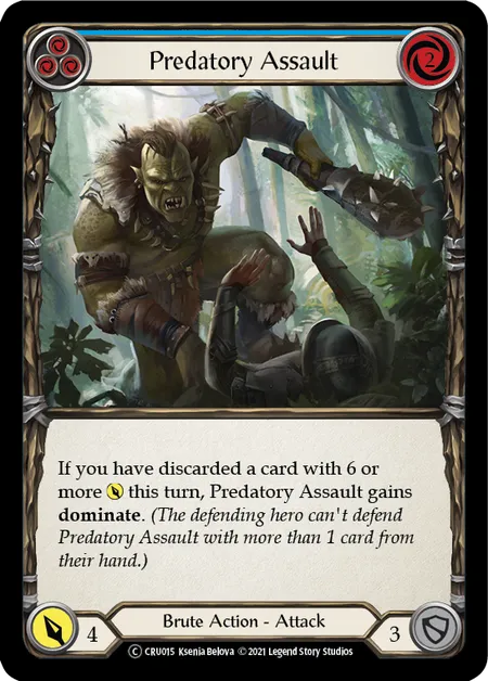 (CRU015) Flesh & Blood TCG Crucible of War - Unlimited Single: Predatory Assault (Blue) (Regular) Common