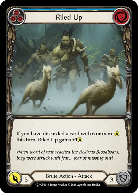 (CRU018) Flesh & Blood TCG Crucible of War - Unlimited Single: Riled Up (Blue) (Rainbow Foil) Common