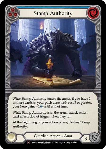 (CRU028) Flesh & Blood TCG Crucible of War - Unlimited Single: Stamp Authority (Rainbow Foil) Majestic