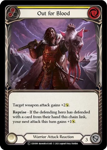 (CRU089) Flesh & Blood TCG Crucible of War - Unlimited Single: Out for Blood (Yellow) (Rainbow Foil) Common