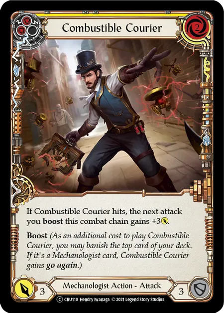 (CRU110) Flesh & Blood TCG Crucible of War - Unlimited Single: Combustible Courier (Yellow) (Regular) Common