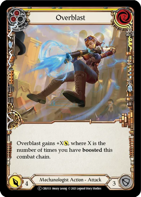 (CRU113) Flesh & Blood TCG Crucible of War - Unlimited Single: Overblast (Yellow) (Regular) Common