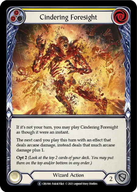 (CRU166) Flesh & Blood TCG Crucible of War - Unlimited Single: Cindering Foresight (Yellow) (Rainbow Foil) Rare
