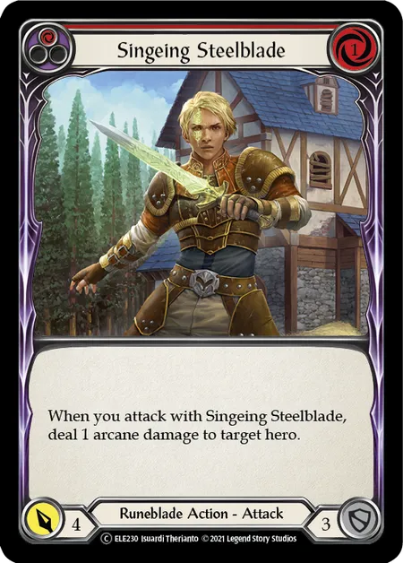 (ELE230) Flesh & Blood TCG Tales of Aria - Unlimited Single: Singeing Steelblade (Red) (Rainbow Foil) Common