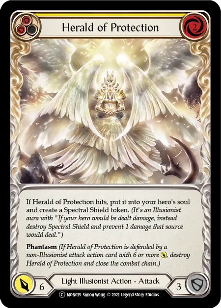 (MON015) Flesh & Blood TCG Monarch - Unlimited Single: Herald of Protection (Yellow) (Rainbow Foil) Common