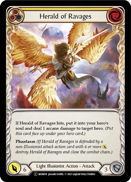 (MON018) Flesh & Blood TCG Monarch - Unlimited Single: Herald of Ravages (Yellow) (Rainbow Foil) Common