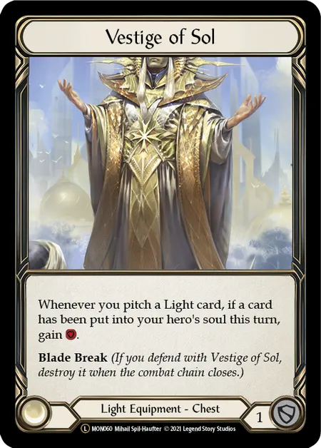 (MON060) Flesh & Blood TCG Monarch - Unlimited Single: Vestige of Sol (Rainbow Foil) Legendary