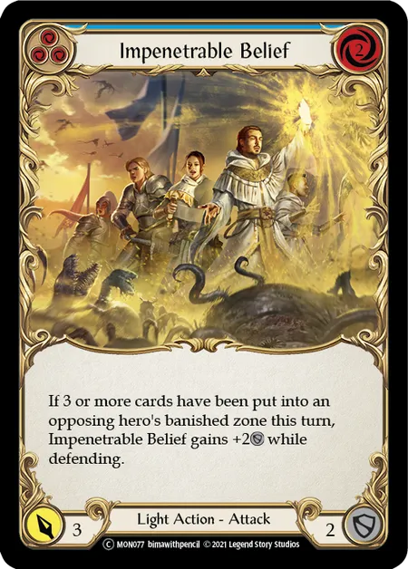 (MON077) Flesh & Blood TCG Monarch - Unlimited Single: Impenetrable Belief (Blue) (Rainbow Foil) Common