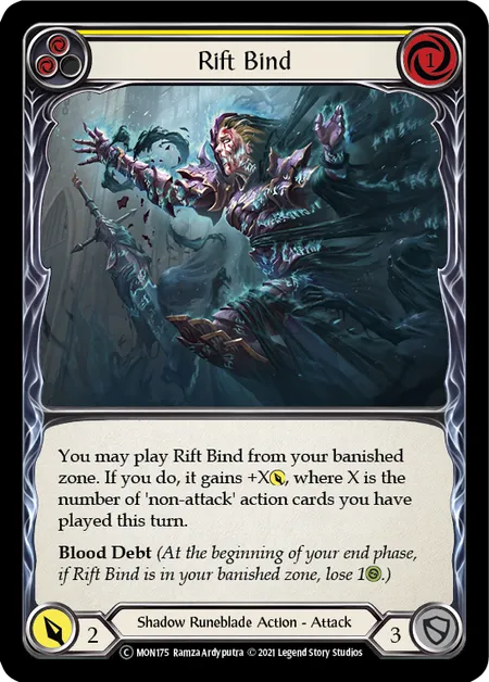 (MON175) Flesh & Blood TCG Monarch - Unlimited Single: Rift Bind (Yellow) (Rainbow Foil) Common