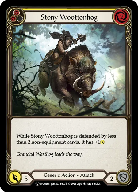 (MON285) Flesh & Blood TCG Monarch - Unlimited Single: Stony Woottonhog (Yellow) (Rainbow Foil) Common