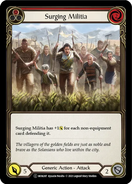 (MON287) Flesh & Blood TCG Monarch - Unlimited Single: Surging Militia (Red) (Rainbow Foil) Common