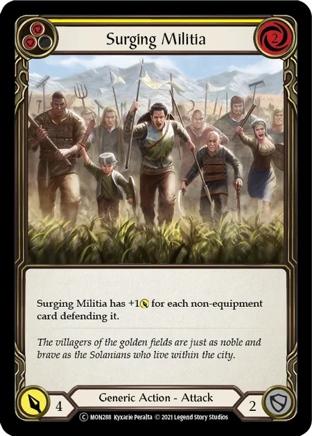 (MON288) Flesh & Blood TCG Monarch - Unlimited Single: Surging Militia (Yellow) (Rainbow Foil) Common