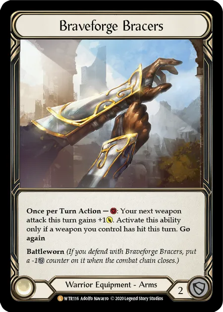 (WTR116) Flesh & Blood TCG Welcome to Rathe - Unlimited Single: Braveforge Bracers (Rainbow Foil) Legendary