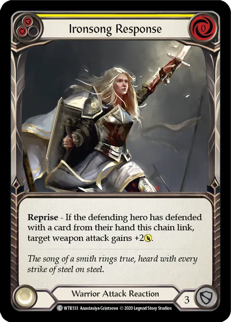 (WTR133) Flesh & Blood TCG Welcome to Rathe - Unlimited Single: Ironsong Response (Yellow) (Rainbow Foil) Common